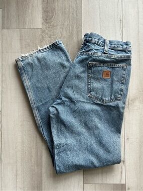 Carhartt Men's Classic Blue Faded Distressed Denim Jeans Size 36x32
